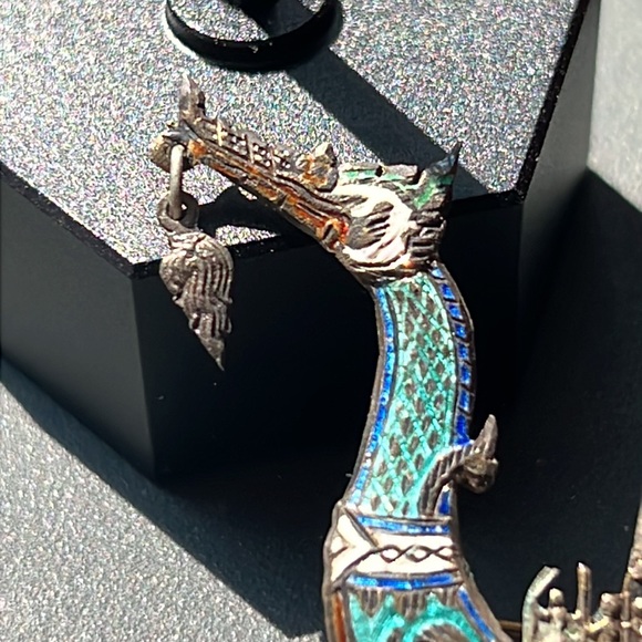 Antique Enamel over Silver Dragon Boat Pin - Picture 3 of 8